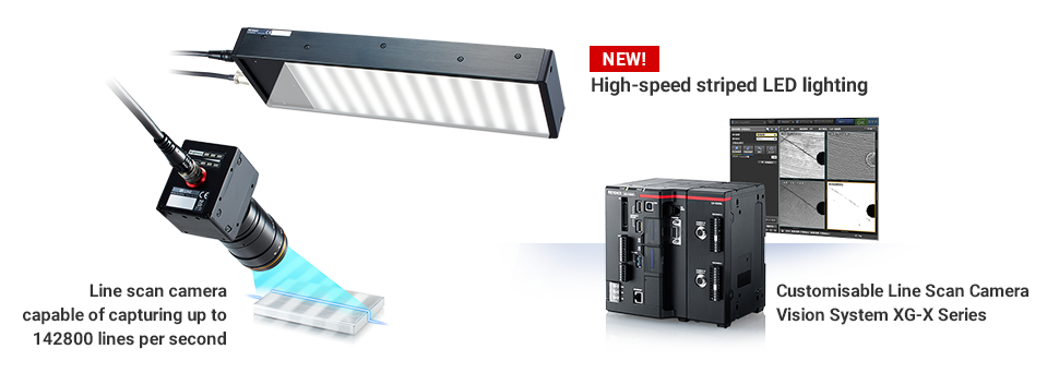 [NEW!/ high-speed striped LED lighting][Line scan camera capable of capturing up to 142800 lines per second][Customisable Line Scan Camera Vision System XG-X Series]