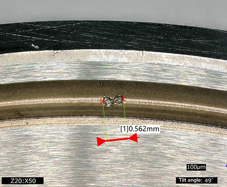 Measurement of damage on the race of the bearing (50x)
