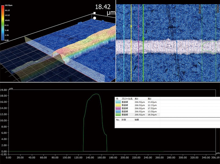 3D shape measurement and profile measurement of an electrode: Coaxial illumination (1000x)