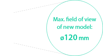 Conventional model: ø65 mm / Max. field of view of new model: ø120 mm