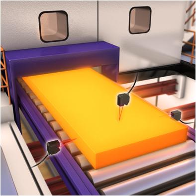 Thickness and width measurement of hot steel slab